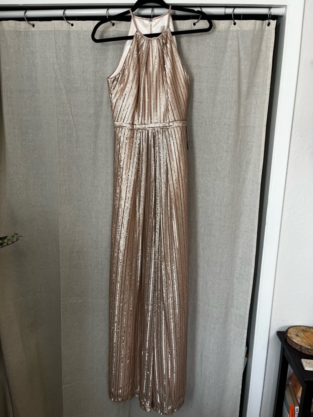 Weddington Way Rose Gold Sequin Halter Maxi Dress